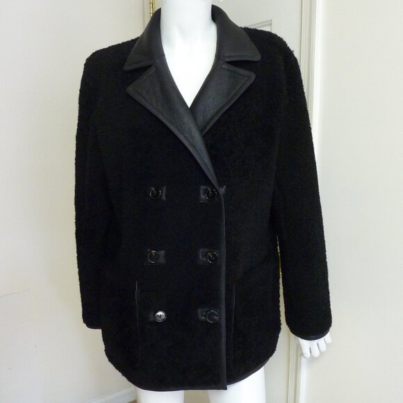 THEORY Reversible Double-Breasted Shearling Lambskin Jacket - Picture 10 of 14